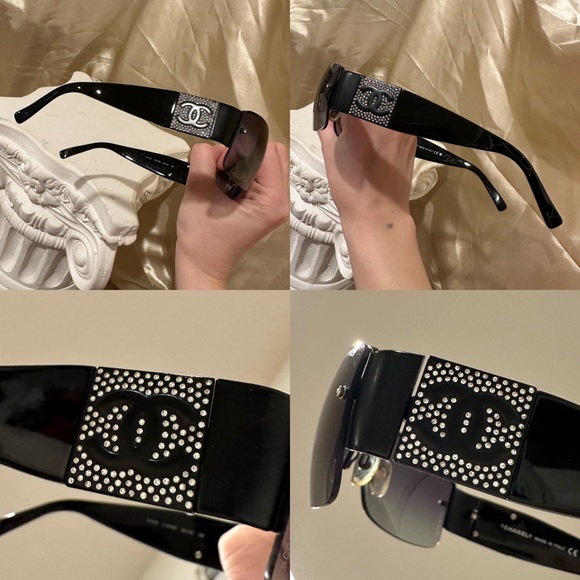 Chanel 4117 Rimless Crystal Rhinestone CC Y2K Sunglasses Black Silver Hue - Picture 10 of 16